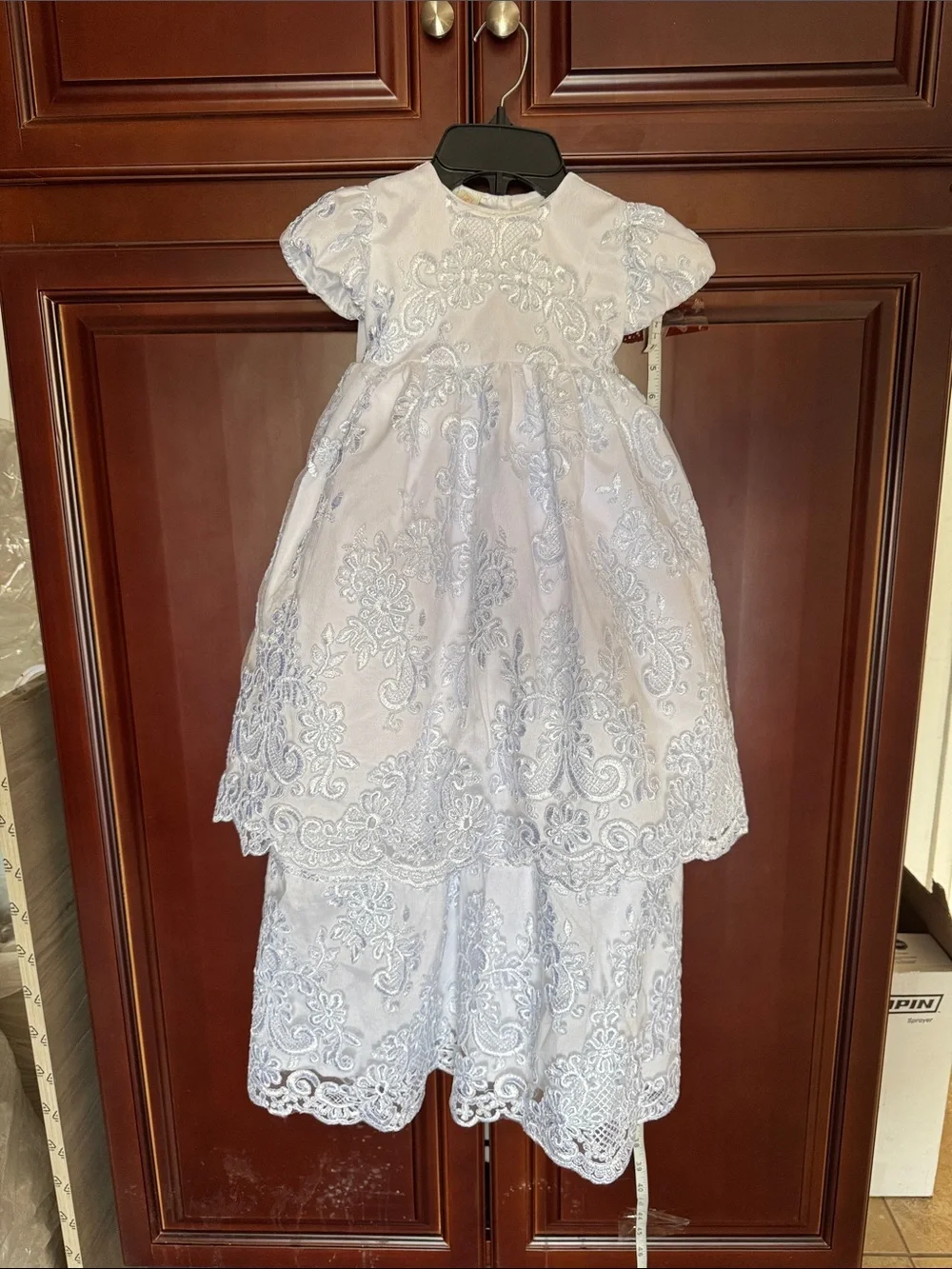 White Lace Embroidered Girls Formal Full Length Dress Party Wedding Birthday